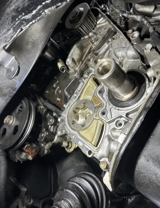 Front engine cover off during a timing belt job